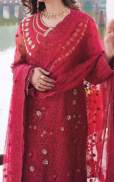 Imrozia Wine Red Net Suit | Pakistani Embroidered Chiffon Dresses USA- Image 2