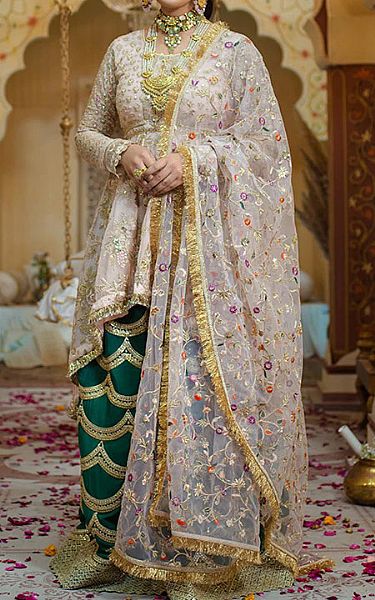 Imrozia Off-white Chiffon Suit | Pakistani Wedding Dresses- Image 1