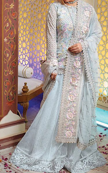 Imrozia Light Grey Chiffon Suit | Pakistani Wedding Dresses- Image 1