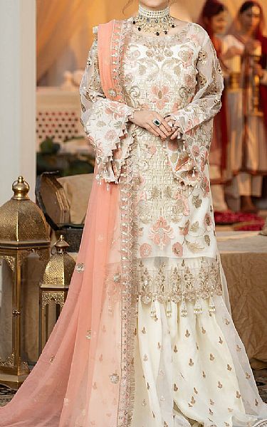 Imrozia Off White Organza Suit | Pakistani Embroidered Chiffon Dresses- Image 1