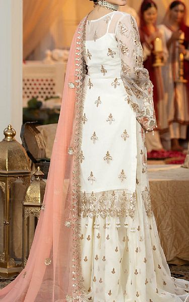 Imrozia Off White Organza Suit | Pakistani Embroidered Chiffon Dresses- Image 2