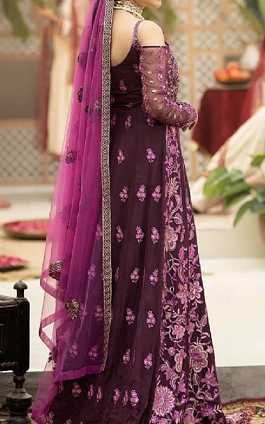 Imrozia Egg Plant Net Suit | Pakistani Embroidered Chiffon Dresses- Image 2