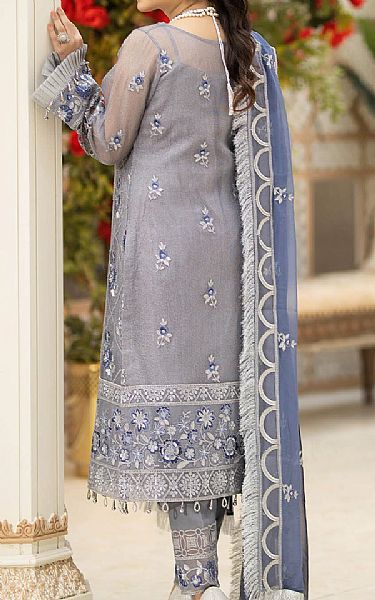 Imrozia Grey Masuri Suit | Pakistani Embroidered Chiffon Dresses- Image 2