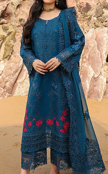 Imrozia Teal Blue Lawn Suit | Pakistani Lawn Dress in USA- Image 1