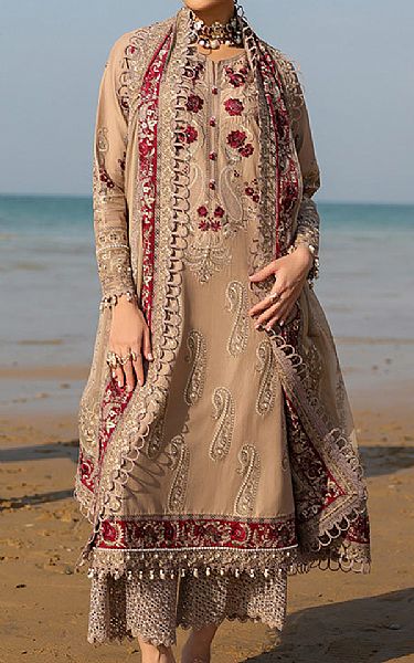 Imrozia Tan Lawn Suit | Pakistani Lawn Dress in USA- Image 1