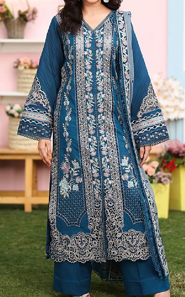 Imrozia Denim Blue Lawn Suit | Pakistani Lawn Dress in USA- Image 1