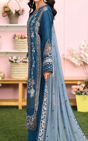 Imrozia Denim Blue Lawn Suit | Pakistani Lawn Dress in USA- Image 2