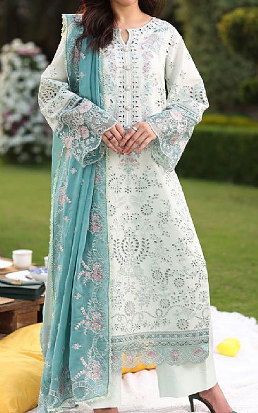 Imrozia Ivory/Turquoise Lawn Suit | Pakistani Lawn Dress in USA- Image 1