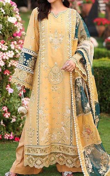 Imrozia Sand Gold Lawn Suit | Pakistani Lawn Dress in USA- Image 1