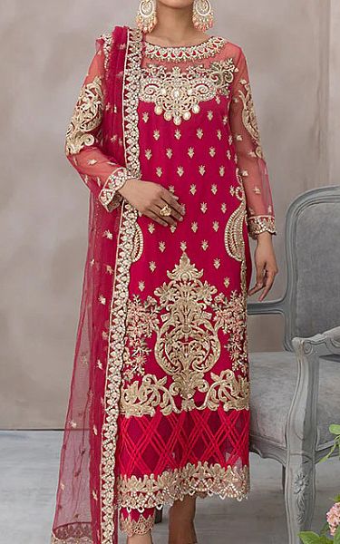 Imrozia Hot Pink Net Suit | Pakistani Dresses in USA- Image 1