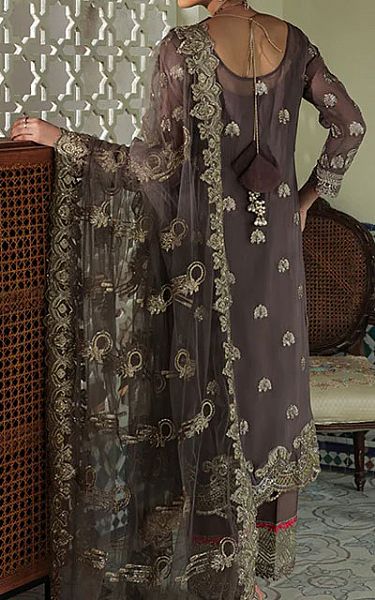 Imrozia Dark Grey Chiffon Suit | Pakistani Embroidered Chiffon Dresses- Image 2