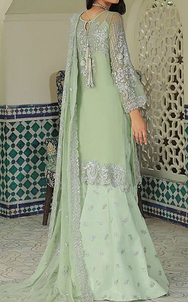 Imrozia Light Green Net Suit | Pakistani Wedding Dresses- Image 2