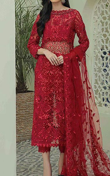 Imrozia Red Organza Suit | Pakistani Dresses in USA- Image 1