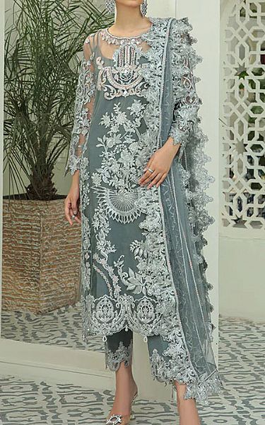 Imrozia Cadet Gray Net Suit | Pakistani Dresses in USA- Image 1