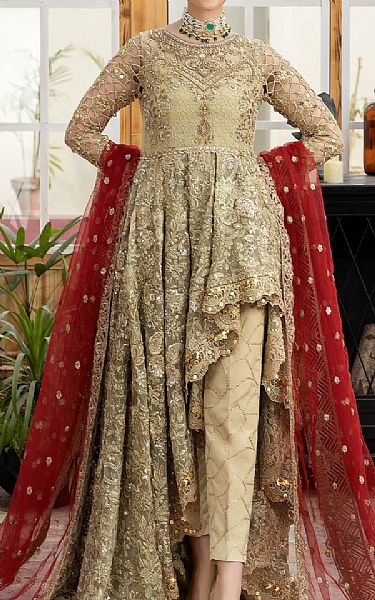 Imrozia Ivory Organza Suit | Pakistani Embroidered Chiffon Dresses- Image 1