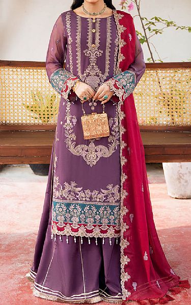 Imrozia Plum Chiffon Suit | Pakistani Embroidered Chiffon Dresses USA- Image 1