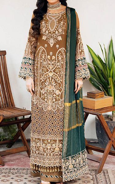 Imrozia Olive Chiffon Suit | Pakistani Embroidered Chiffon Dresses USA- Image 1