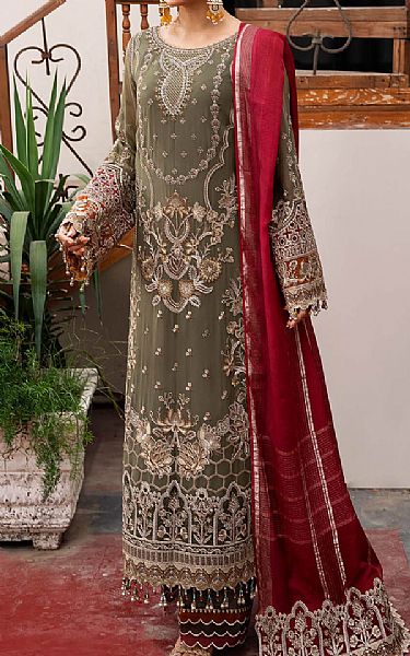 Imrozia Sage Green Chiffon Suit | Pakistani Embroidered Chiffon Dresses USA- Image 1