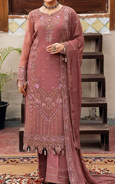 Imrozia Tea Pink Chiffon Suit | Pakistani Embroidered Chiffon Dresses USA- Image 1