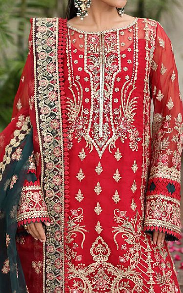 Imrozia Scarlet Organza Suit | Pakistani Embroidered Chiffon Dresses USA- Image 2
