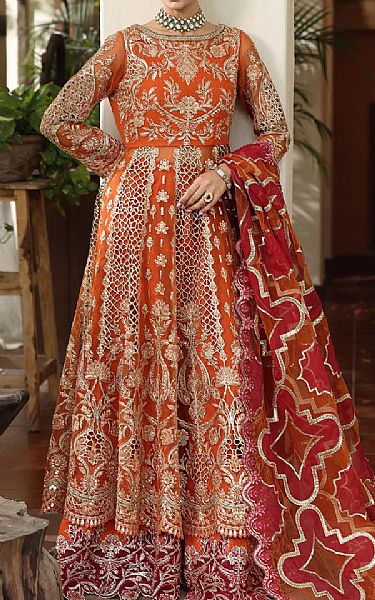 Imrozia Orange Organza Suit | Pakistani Embroidered Chiffon Dresses USA- Image 1