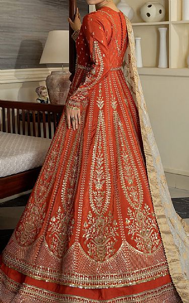 Imrozia Bright Orange Silk Suit | Pakistani Embroidered Chiffon Dresses- Image 2
