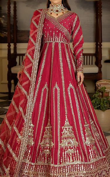 Imrozia Crimson Silk Suit | Pakistani Embroidered Chiffon Dresses USA- Image 1