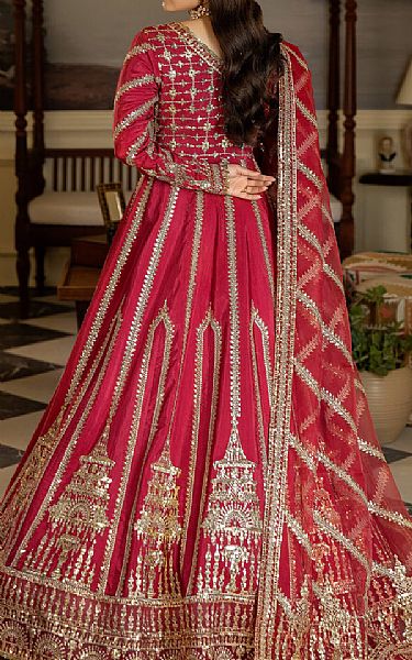 Imrozia Crimson Silk Suit | Pakistani Embroidered Chiffon Dresses USA- Image 2