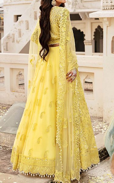Imrozia Yellow Net Suit | Pakistani Embroidered Chiffon Dresses- Image 2