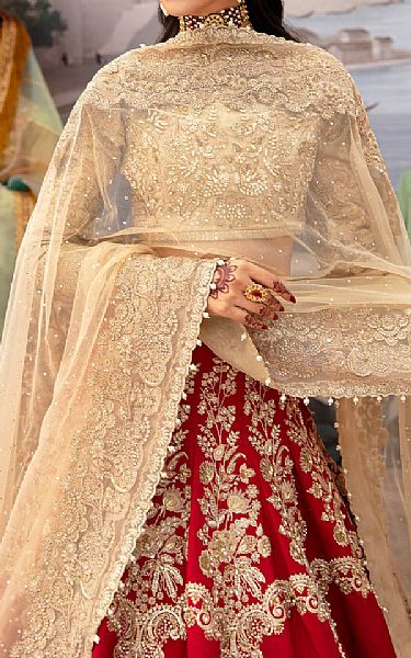 Imrozia Tan/Red Tissue Suit | Pakistani Embroidered Chiffon Dresses- Image 2