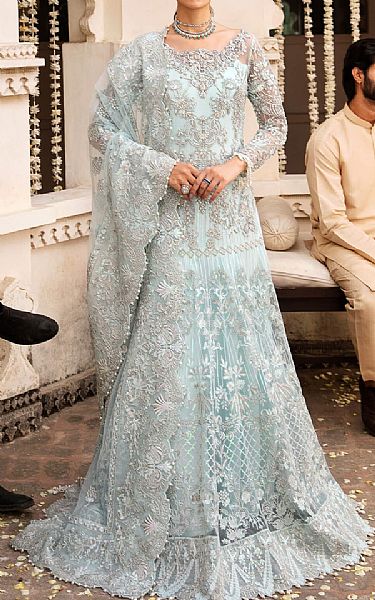 Imrozia Pale Blue Net Suit | Pakistani Embroidered Chiffon Dresses USA- Image 1