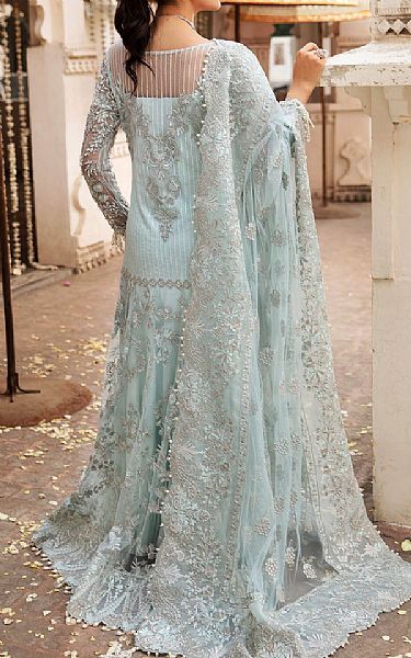 Imrozia Pale Blue Net Suit | Pakistani Embroidered Chiffon Dresses- Image 2