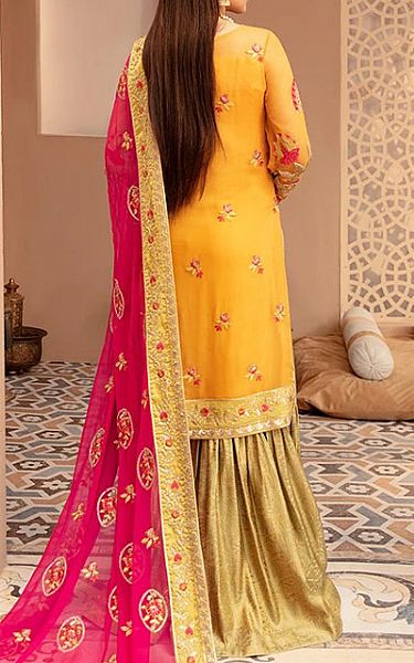 Imrozia Golden Yellow Chiffon Suit | Pakistani Wedding Dresses- Image 2