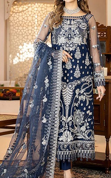 Navy Blue Net Suit | Imrozia Pakistani Chiffon Dresses