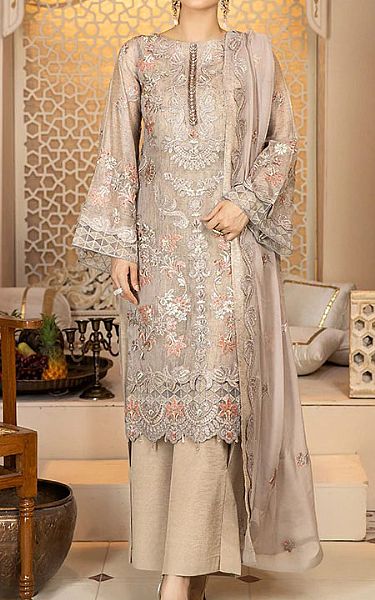 Beige Jacquard Suit | Imrozia Pakistani Chiffon Dresses