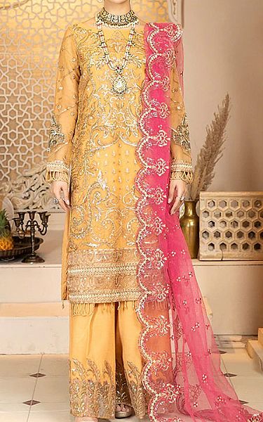 Mustard Chiffon Suit | Pakistani Dresses in USA