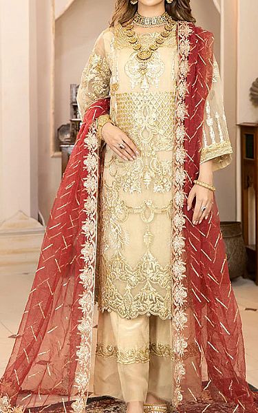 Light Golden Organza Suit | Pakistani Dresses in USA