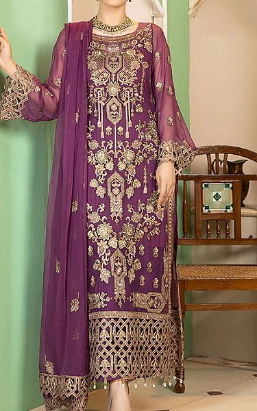 Imrozia Egg Plant Chiffon Suit | Pakistani Dresses in USA- Image 1