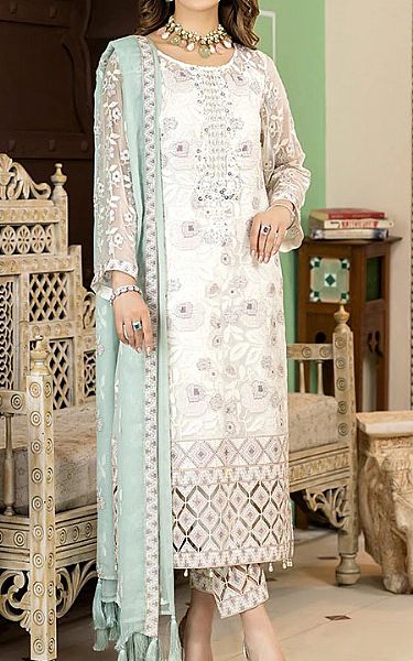 Imrozia Off-white Chiffon Suit | Pakistani Dresses in USA- Image 1