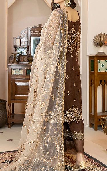 Brown Net Suit | Imrozia Pakistani Chiffon Dresses