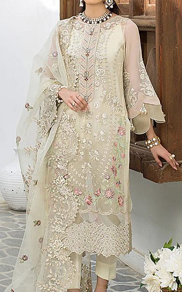 Off-white Chiffon Suit | Imrozia Pakistani Chiffon Dresses