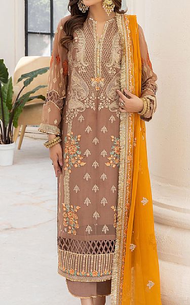 Imrozia Taupe Chiffon Suit | Pakistani Embroidered Chiffon Dresses USA- Image 1
