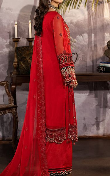 Imrozia Scarlet Chiffon Suit | Pakistani Embroidered Chiffon Dresses- Image 2