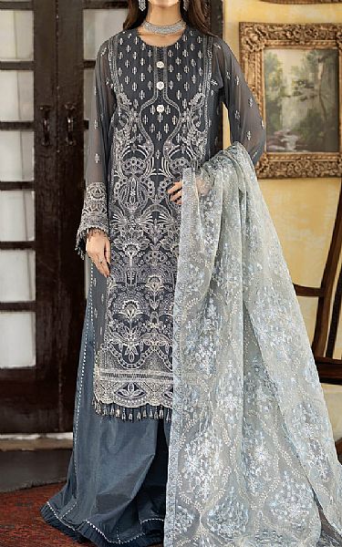 Imrozia Grey Chiffon Suit | Pakistani Embroidered Chiffon Dresses- Image 1