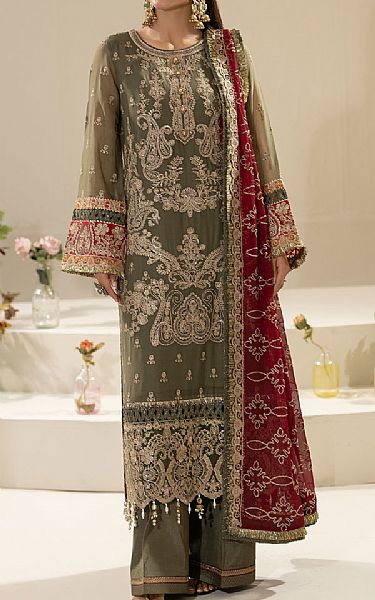 Imrozia Rifle Green Chiffon Suit | Pakistani Embroidered Chiffon Dresses USA- Image 1