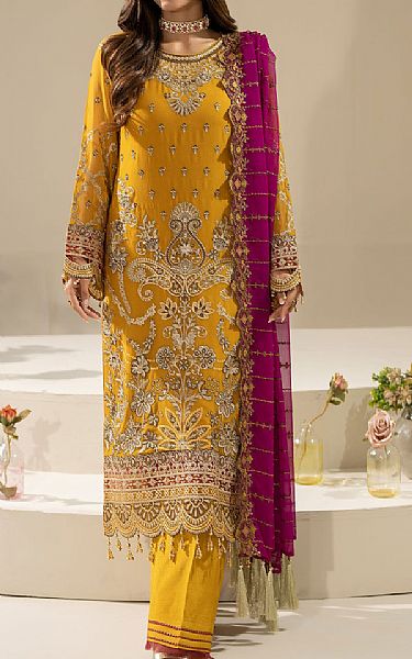 Imrozia Mustard Chiffon Suit | Pakistani Embroidered Chiffon Dresses USA- Image 1