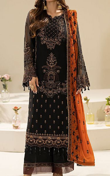 Imrozia Black Chiffon Suit | Pakistani Embroidered Chiffon Dresses USA- Image 1