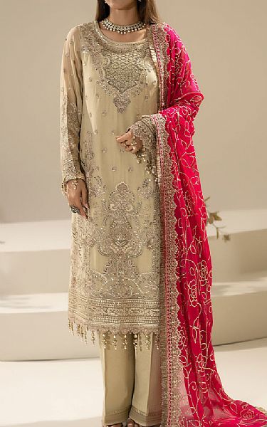 Imrozia Ivory Chiffon Suit | Pakistani Embroidered Chiffon Dresses USA- Image 1