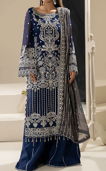 Imrozia Navy Blue Chiffon Suit | Pakistani Embroidered Chiffon Dresses USA- Image 1