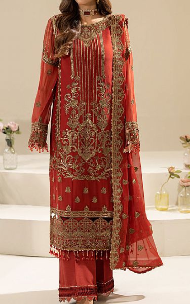 Imrozia Rust Chiffon Suit | Pakistani Embroidered Chiffon Dresses USA- Image 1